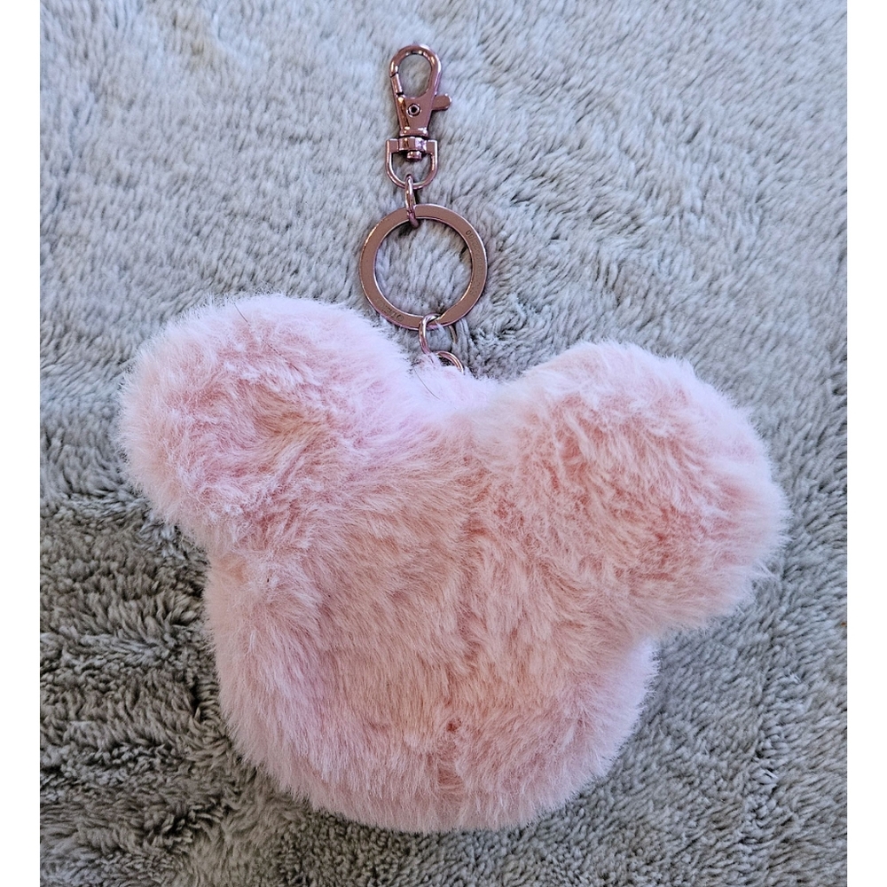DISNEY Mickey Mouse Pink Fuzzy Keychain Pouch